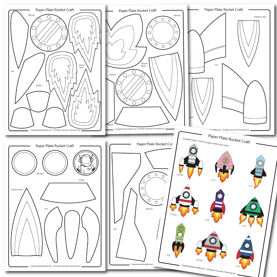 Paper plate rocket craft template for coloring