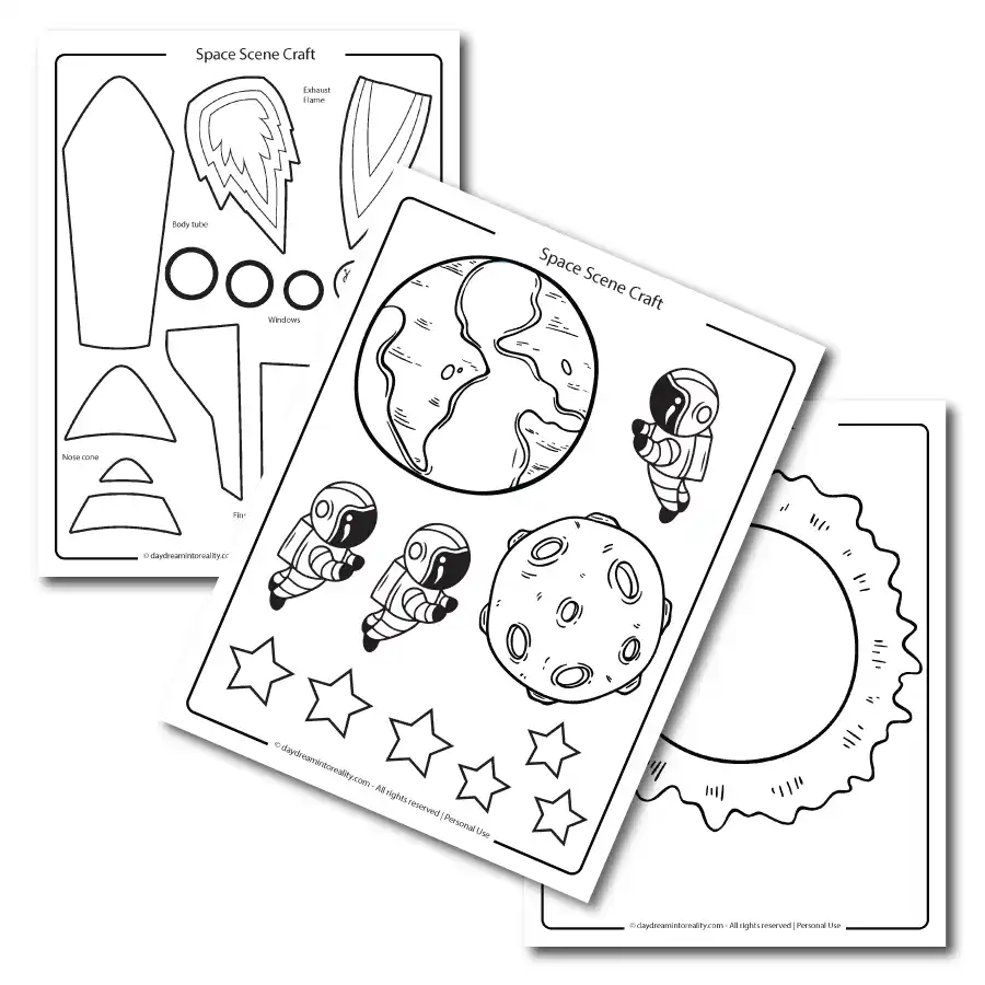 Space Scene Art Project Template for coloring