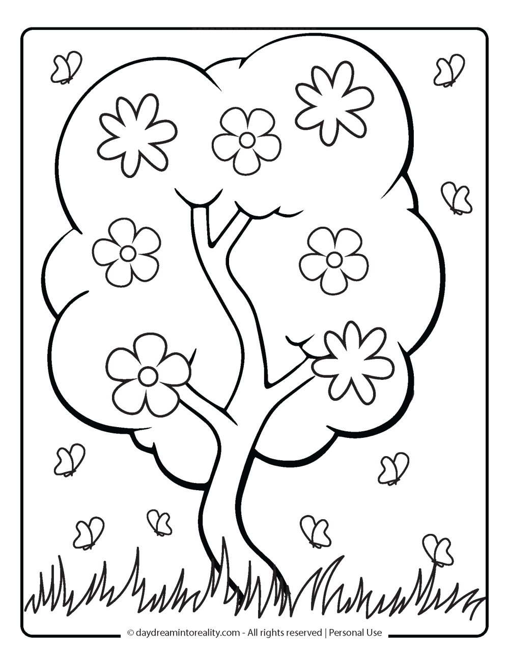 Spring Coloring Page - Tree blossoming