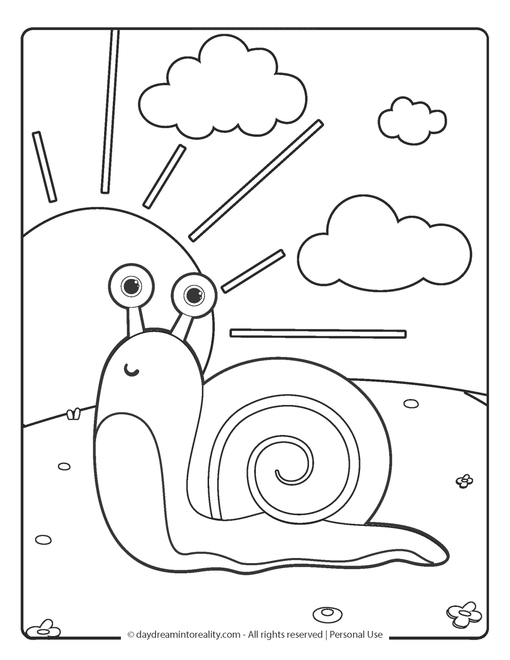 Spring Coloring Page - snail crawling on a hill.