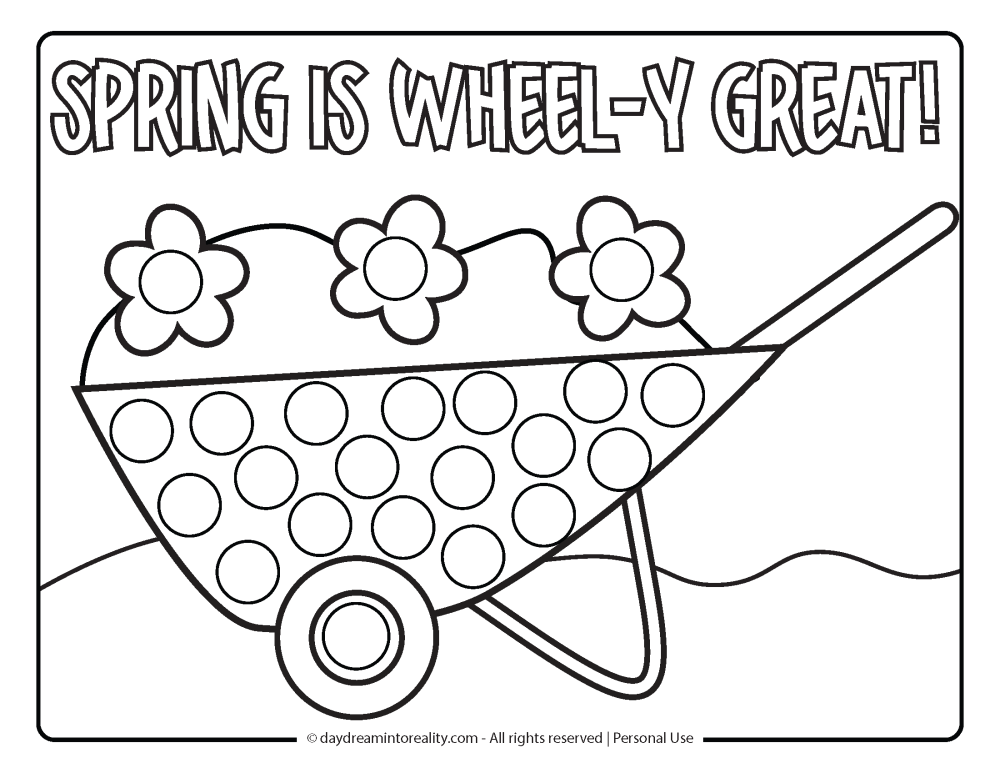 Spring Dot Marker Pages - Wheelbarrow carrying flowers