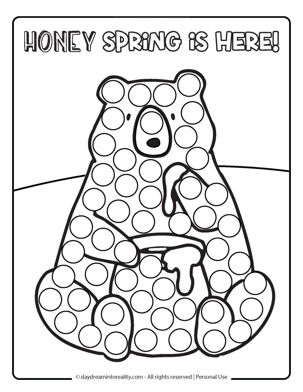 Spring Dot Marker Pages - Bear eating honey