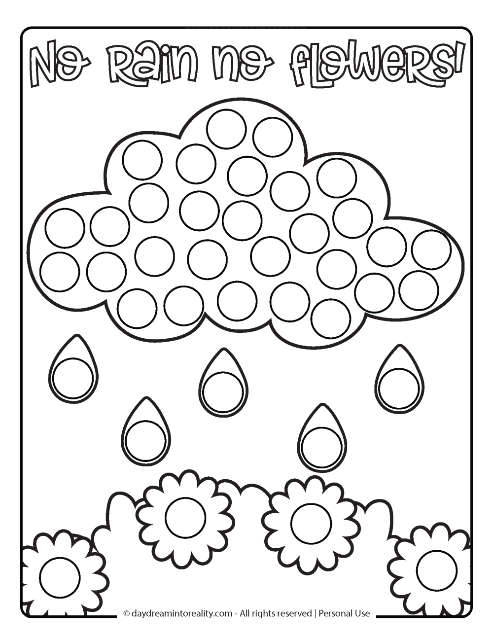 Spring Dot Marker Pages - Cloud raining over flowers