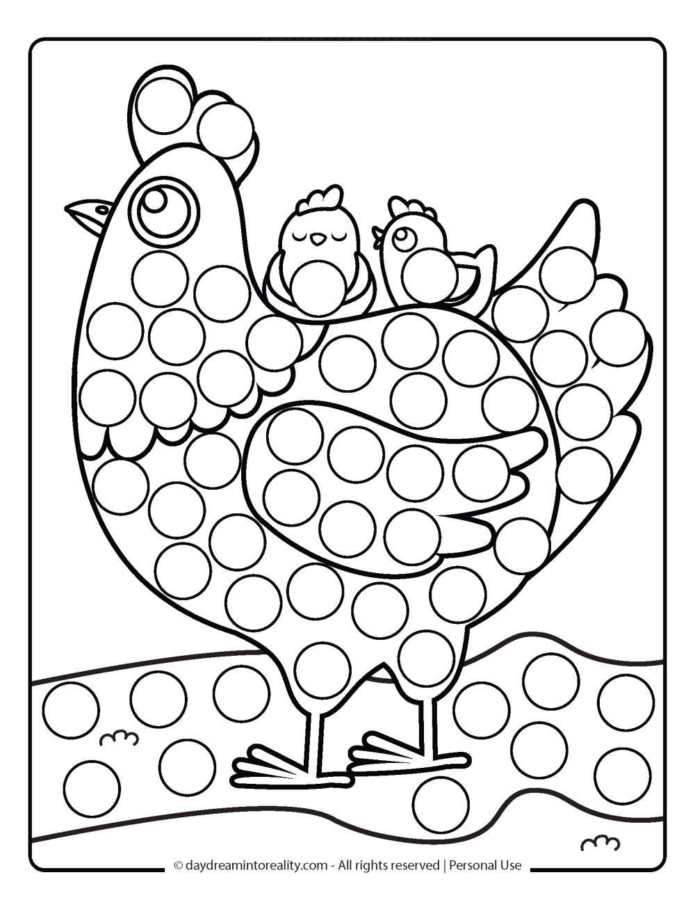 Spring Dot Marker Pages - Hen carrying her chick