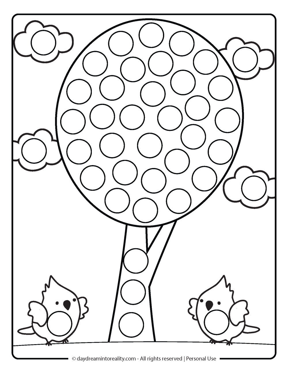 Spring Dot Marker Pages - Tree and birds