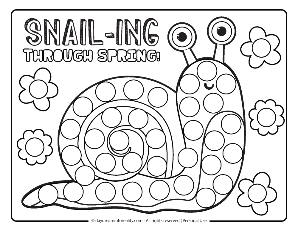 Spring Dot Marker Pages - Cute snail (Snail-ing through spring)