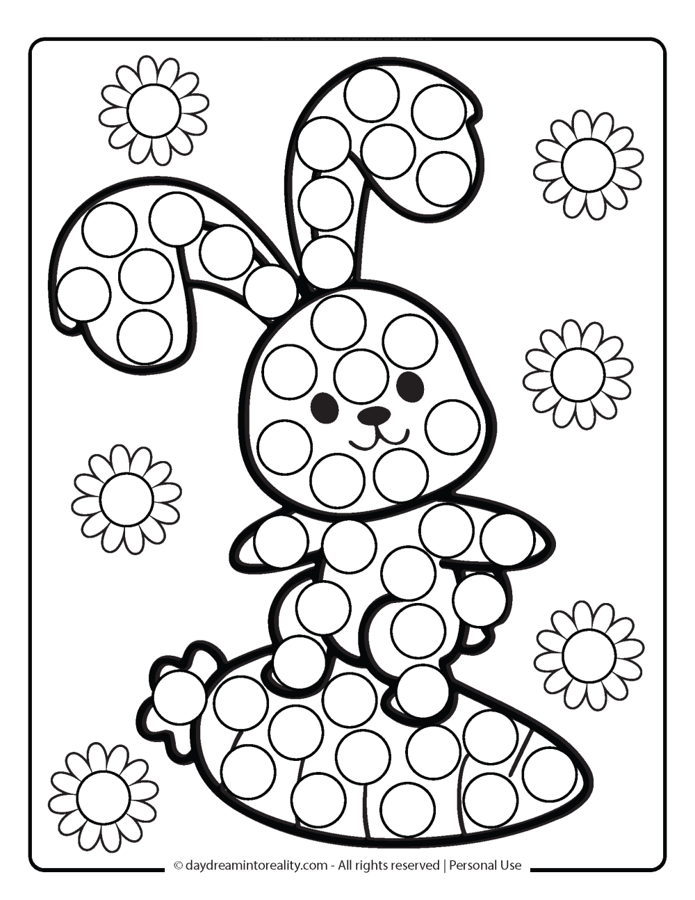 Spring Dot Marker Pages - Bunny sliding on a carrot