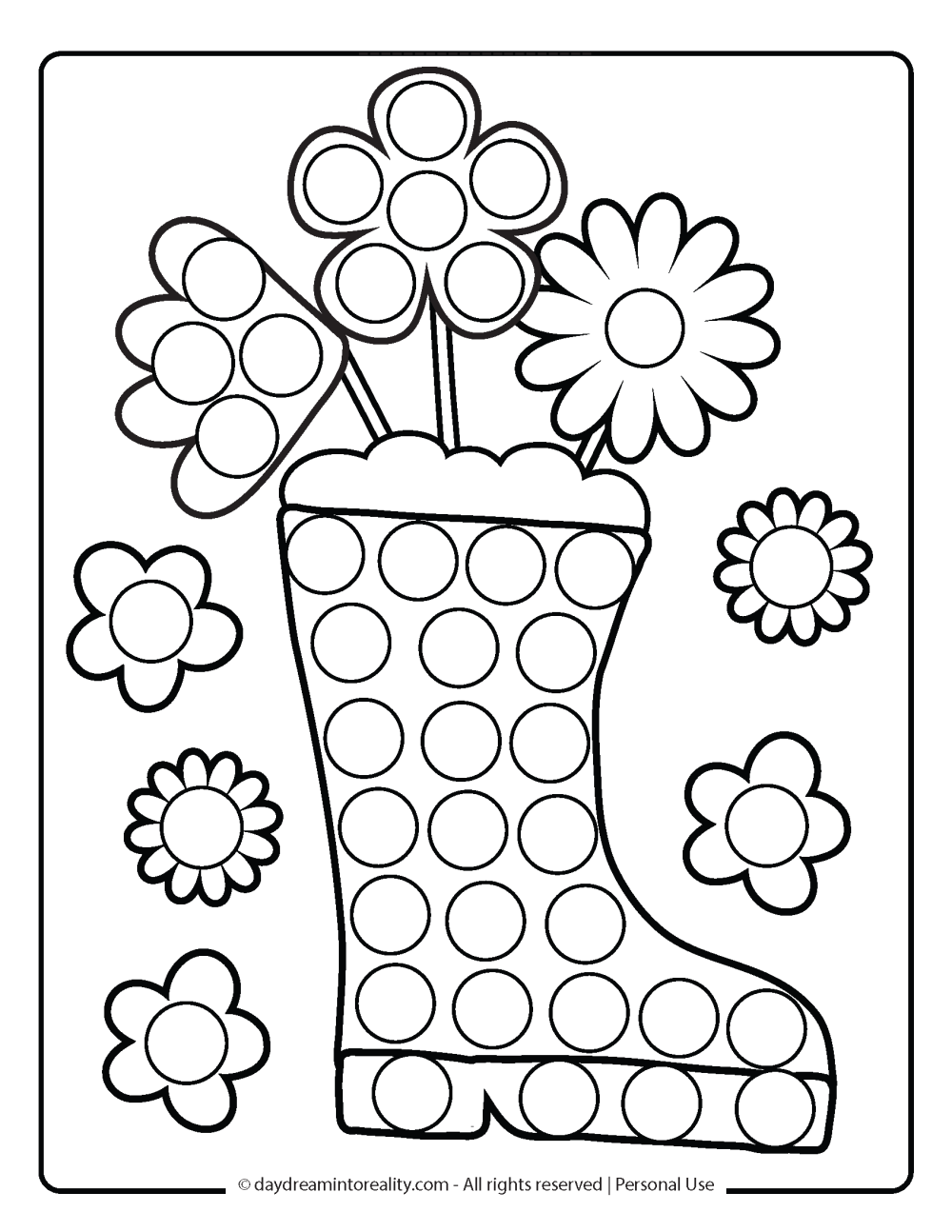 Spring Dot Marker Pages - Rain boot blooming with flowers