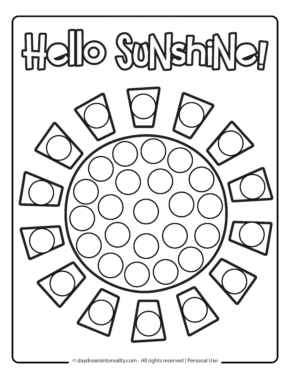 Spring Dot Marker Pages - Hello Sunshine, with big sun