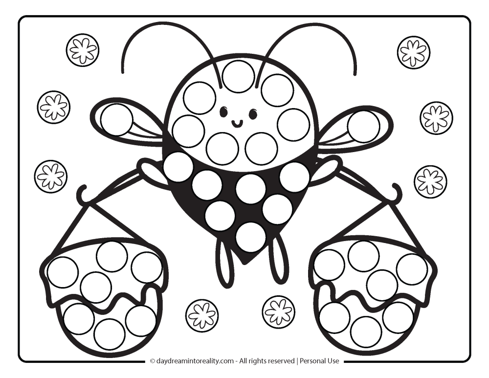 Spring Dot Marker Pages - Bee carrying honey