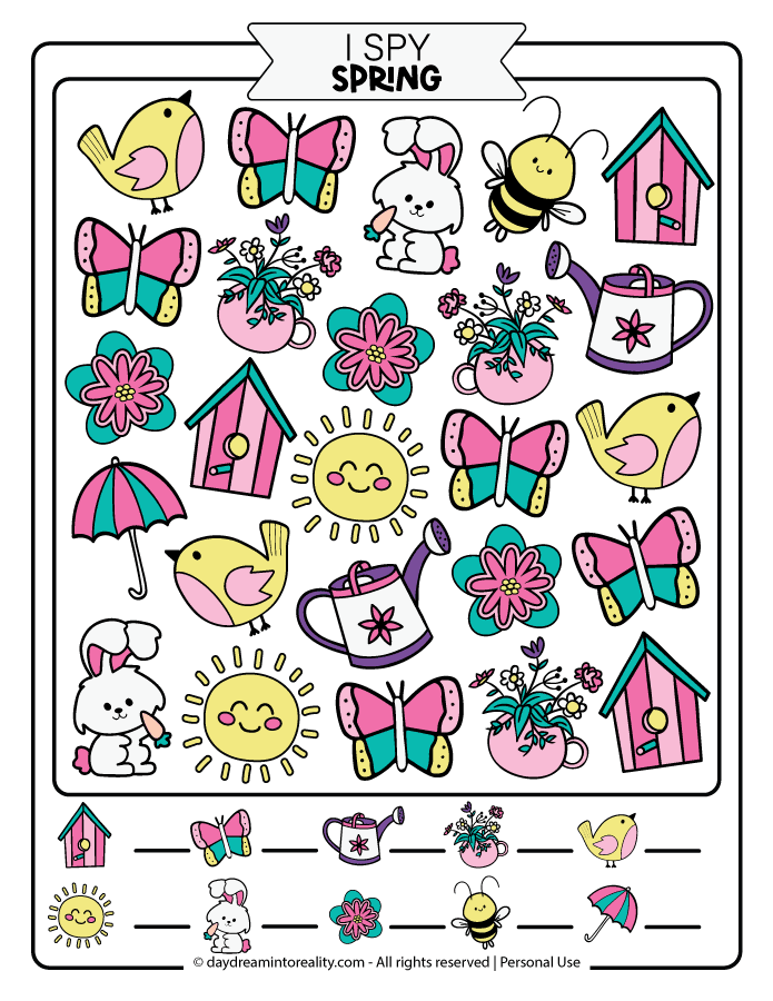 Spring I Spy for coloring - level: Easy