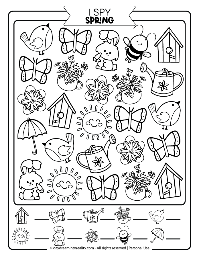 Spring I Spy for coloring - level: easy