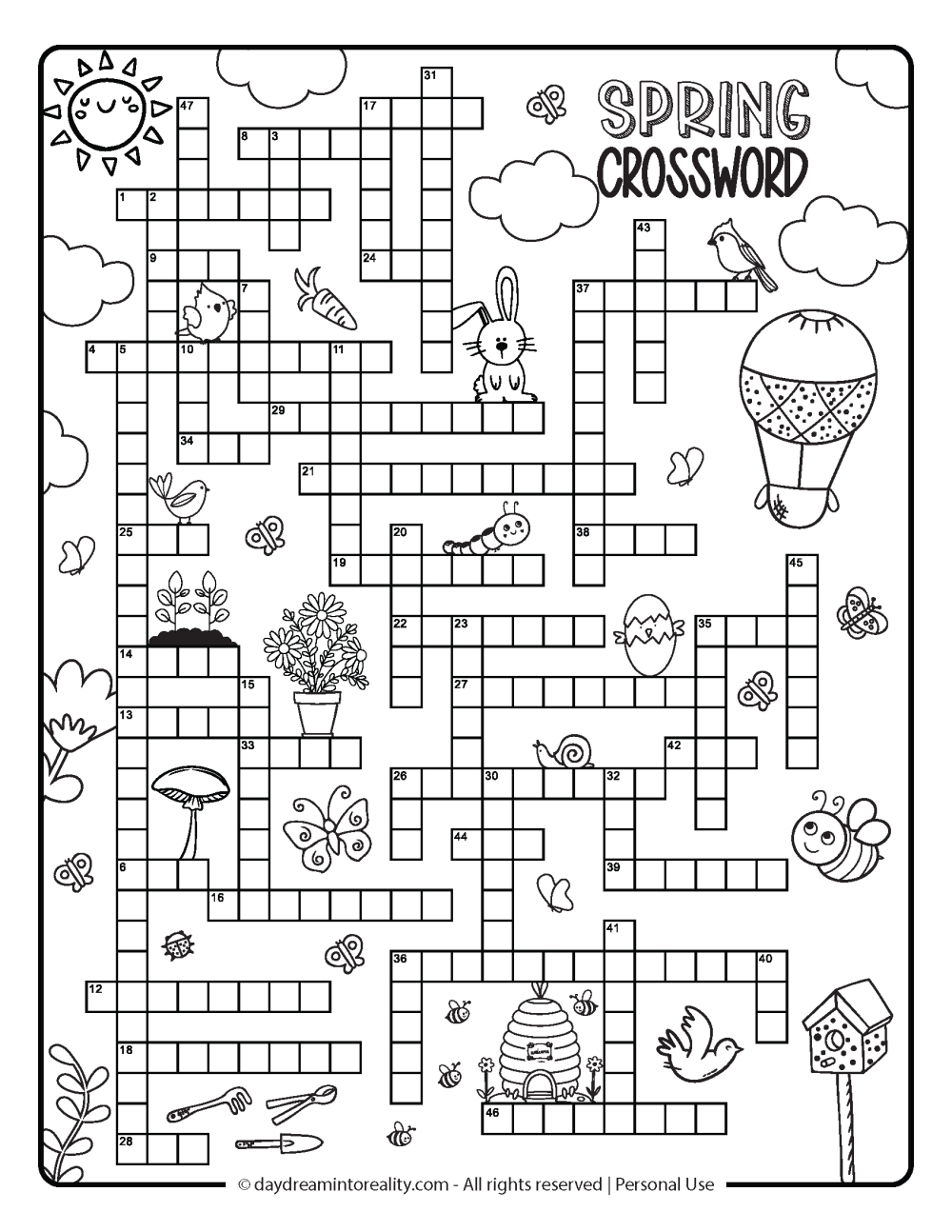 Spring Crosswords Free PDF Printable - Advanced Option 50+ words