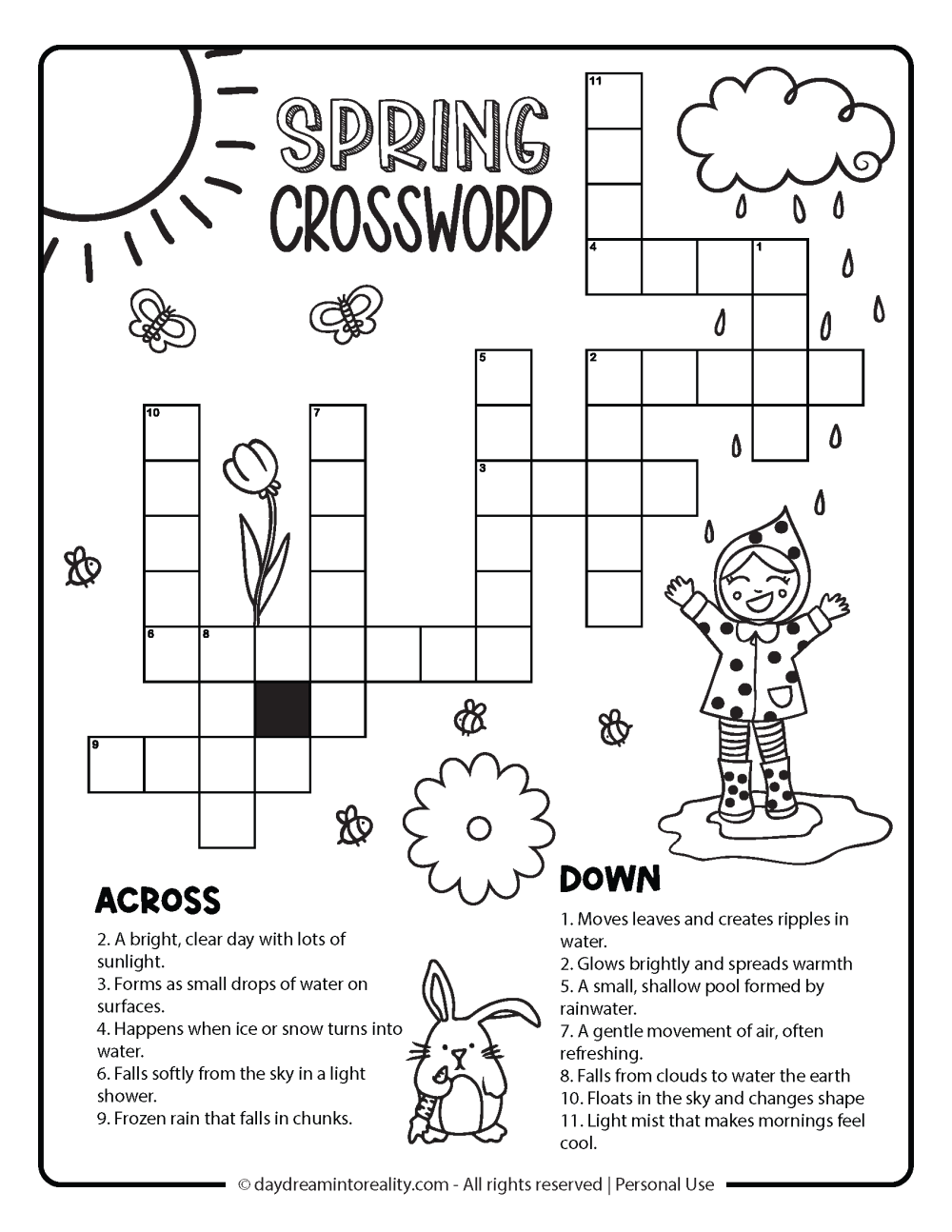 Spring Crosswords Free PDF Printable - Option 1 - Level Easy - 12 words