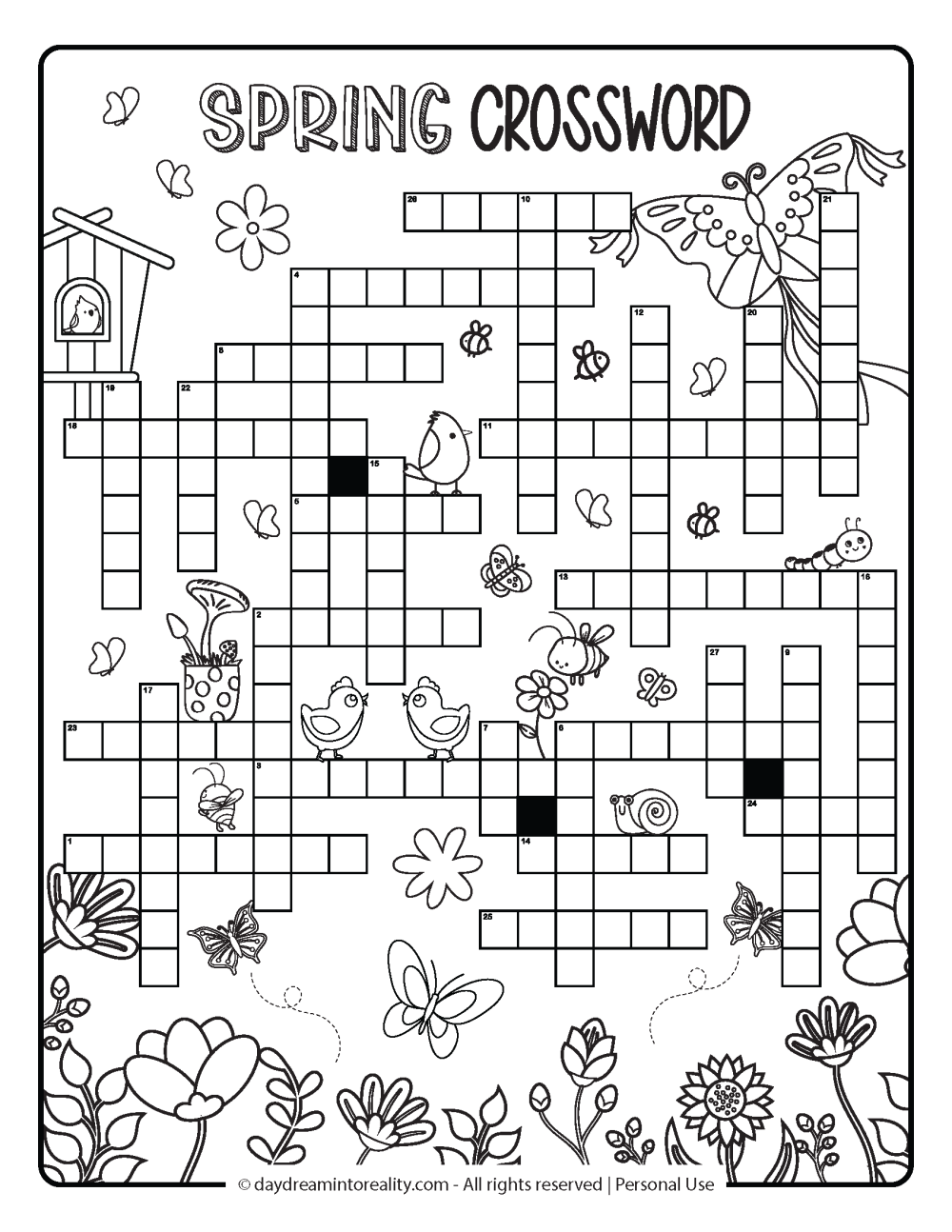 Spring Crosswords Free PDF Printable - Option 1 - Level Hard - 30 words