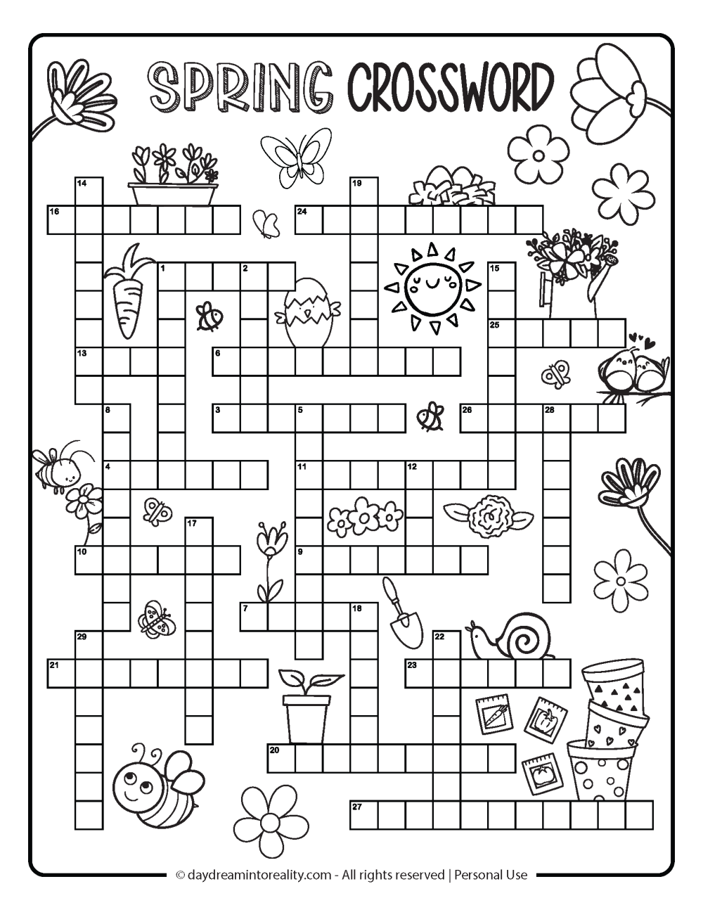 Spring Crosswords Free PDF Printable - Option 2 - Level Hard - 30 words