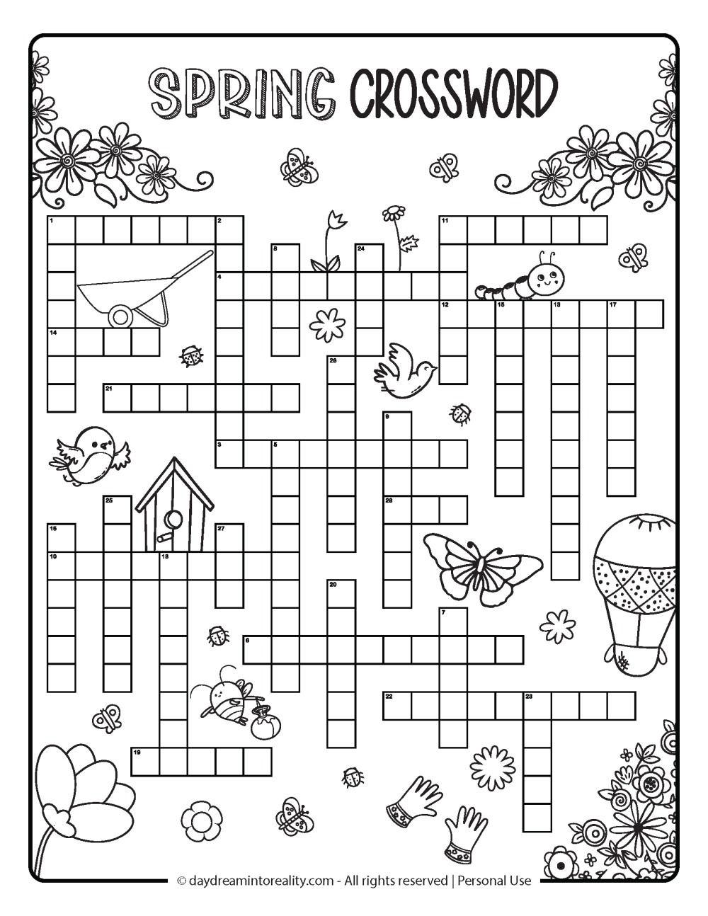 Spring Crosswords Free PDF Printable - Option 3 - Level Hard - 30 words