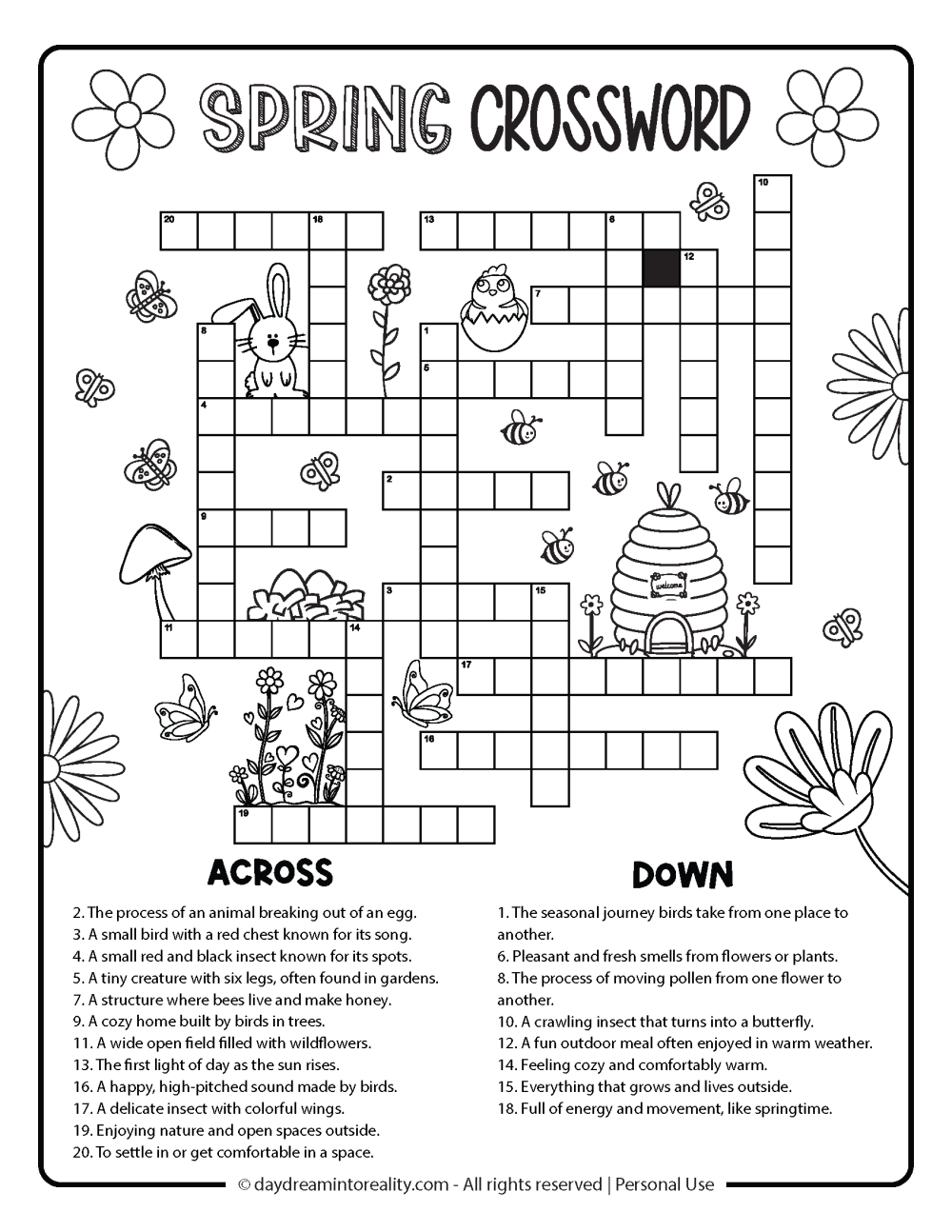 Spring Crosswords free printable - Level Medium - Option 1