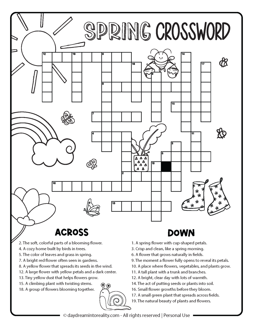 Spring Crosswords Free PDF Printable - Option 2 - Level Medium - 20 words