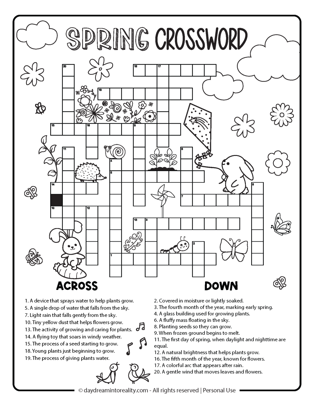 Spring Crosswords Free PDF Printable - Option 3 - Level Medium - 20 words